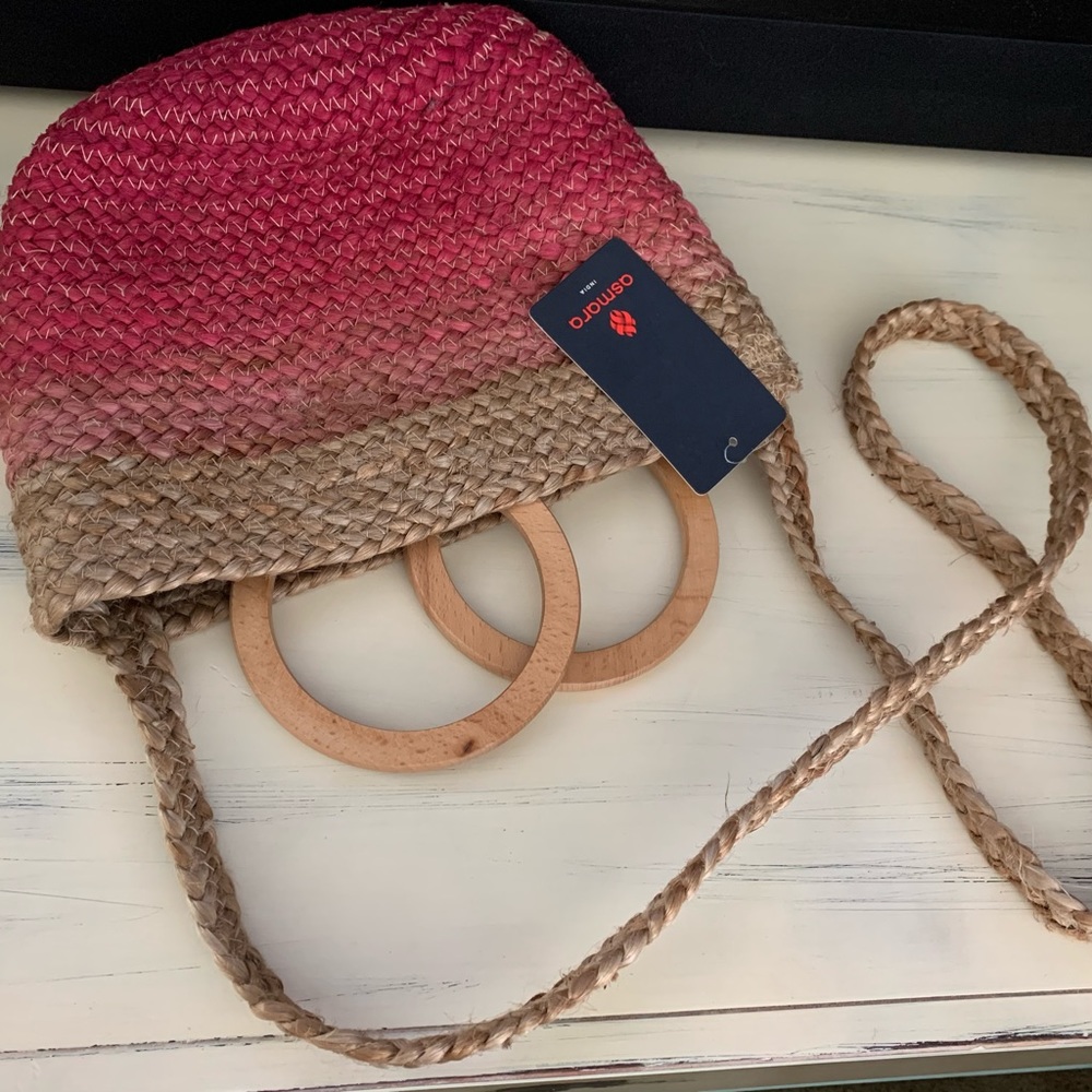 Asmara 100% Jute Crossbody Bag with Wooden Handles | Magenta Ombré